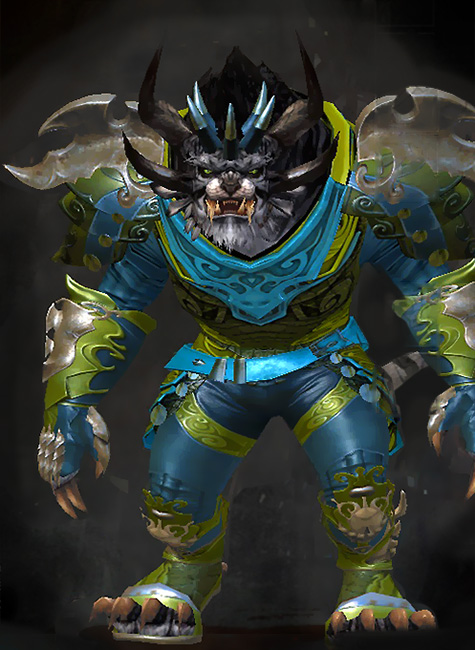 Male WvW - Triumphant Hero's Guild Wars 2 Charr Medium Male WvW Armor Set - Dyed Green & Blue - Triumphant Hero's