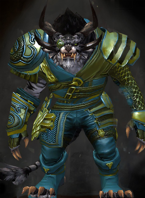 Male Gem Store - Viper's Guild Wars 2 Charr Medium Male Gem Armor Set - Dyed Green & Blue - Viper's