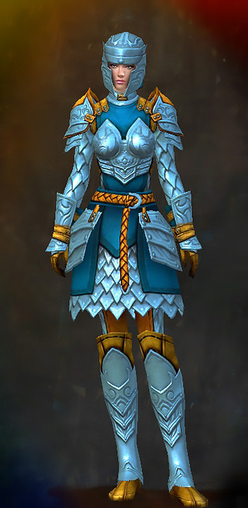 Female - Banded Guild Wars 2 Human Heavy Female Armor Set - Dyed Blue & Gold - Banded