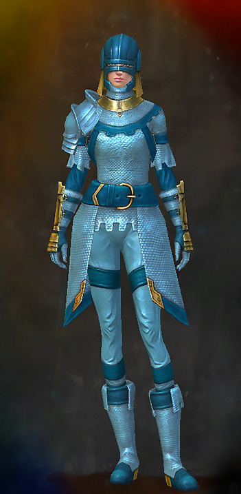 Female Cultural Tier 1 - Commander's Guild Wars 2 Human Heavy Female Cultural Armor Set - Dyed Blue & Gold - Commander's