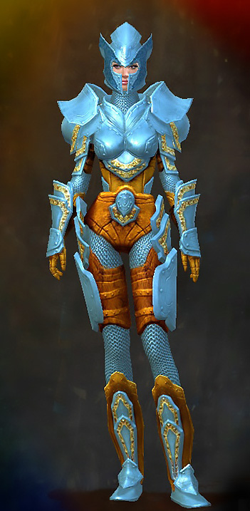 Female Karma - Heavy Plate Guild Wars 2 Human Heavy Female Karma Armor Set - Dyed Blue & Gold - Heavy Plate