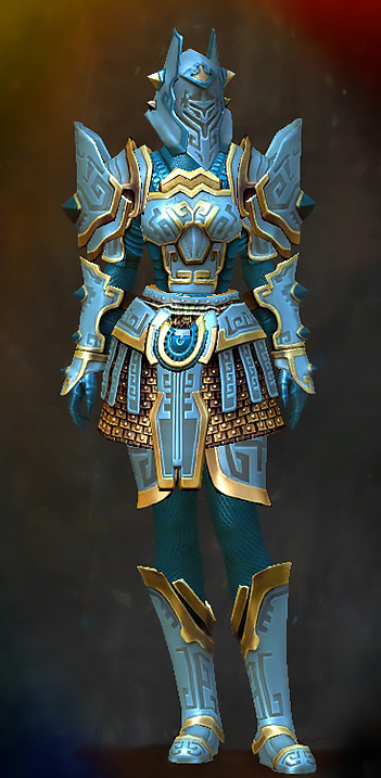 Female Dungeon Crucible of Eternity - Inquest Guild Wars 2 Human Heavy Female Dungeon Armor Set - Dyed Blue & Gold - Inquest