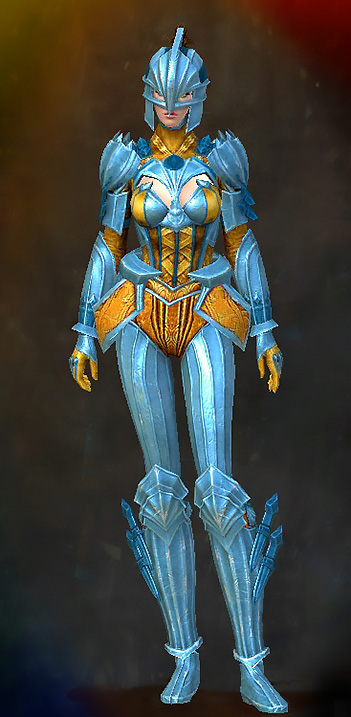 Female Order of Whispers - Whisper's Secret Guild Wars 2 Human Heavy Female Order Armor Set - Dyed Blue & Gold - Whisper's Secret
