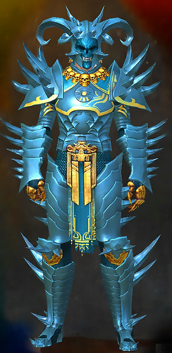 Male Karma Temple - Armageddon Guild Wars 2 Human Heavy Male Karma Armor Set - Dyed Blue & Gold - Armageddon