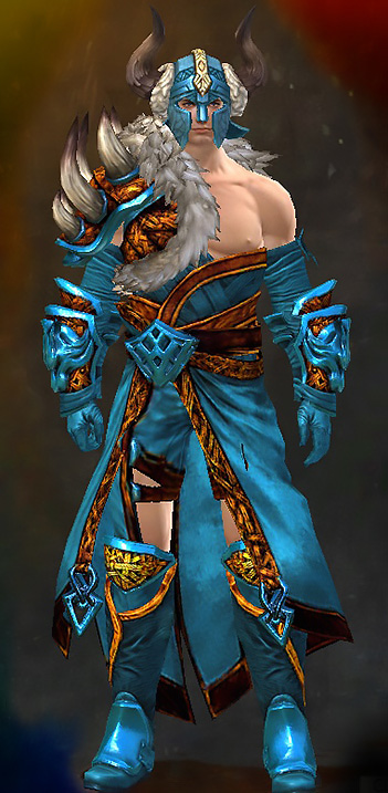 Male Gem Store - Braham's Guild Wars 2 Human Heavy Male Gem Armor Set - Dyed Blue & Gold - Braham's