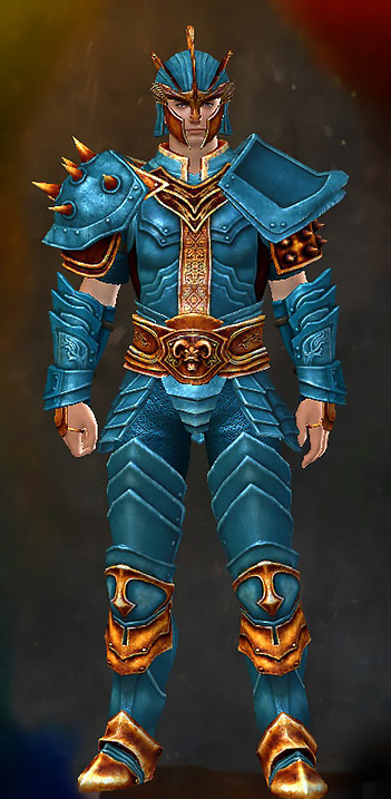 Male Hall of Monuments - Heritage Guild Wars 2 Human Heavy Male Hall of Monuments Armor Set - Dyed Blue & Gold - Heritage