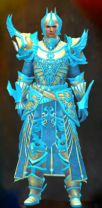 Male Living Story - Luminescent Guild Wars 2 Human Heavy Male Living Story Armor Set - Dyed Blue & Gold - Luminescent
