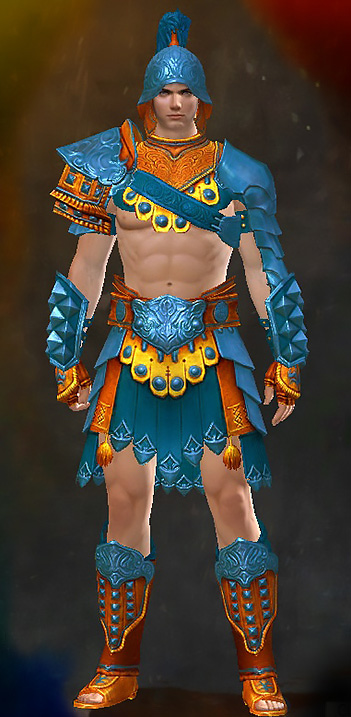 Male Karma - Pit Fighter Guild Wars 2 Human Heavy Male Karma Armor Set - Dyed Blue & Gold - Pit Fighter