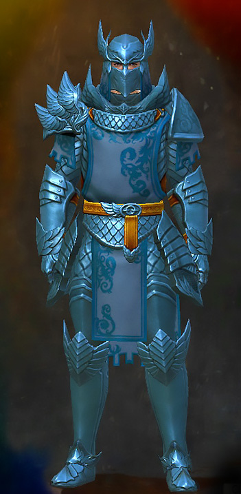 Male Cultural Tier 3 - Protector's Guild Wars 2 Human Heavy Male Cultural Armor Set - Dyed Blue & Gold - Protector's
