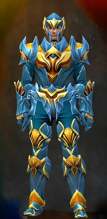 Male Crafted - Refined Envoy Guild Wars 2 Human Heavy Male Crafted Armor Set - Dyed Blue & Gold - Refined Envoy