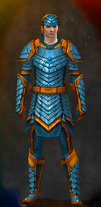 Male - Reinforced Scale Guild Wars 2 Human Heavy Male Armor Set - Dyed Blue & Gold - Reinforced ßScale