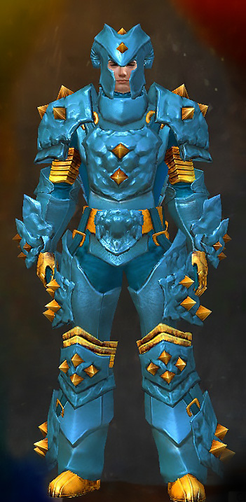 Male Karma - Studded Plate Guild Wars 2 Human Heavy Male Karma Armor Set - Dyed Blue & Gold - Studded Plate