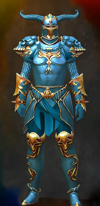 Male WvW - Triumphant Guild Wars 2 Human Heavy Male WvW Armor Set - Dyed Blue & Gold - Triumphant