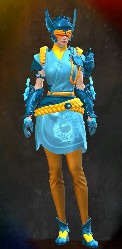 Guild Wars 2 Human Light Female End of Dragons Armor Set - Dyed Blue & Gold - Ancient Canthan