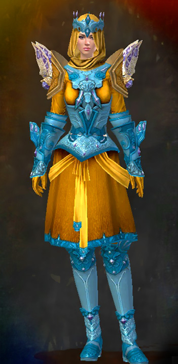 Guild Wars 2 Human Light Female PvP Armor Set - Dyed Blue & Gold - Ardent Glorious