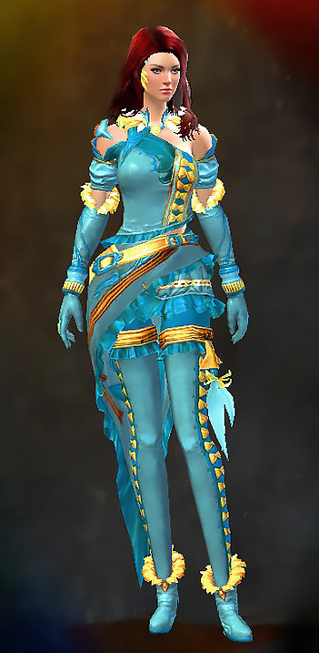 Guild Wars 2 Human Light Female Crafted Armor Set - Dyed Blue & Gold - Exalted