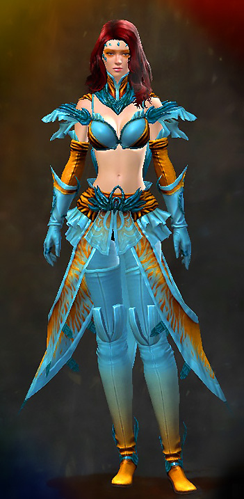 Guild Wars 2 Human Light Female Gem Armor Set - Dyed Blue & Gold - Incarnate