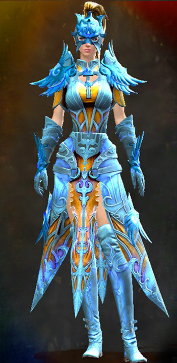 Female WvW - Mistforged Triumphant Hero's Guild Wars 2 Human Light Female WvW Armor Set - Dyed Blue & Gold - Mistforged Triumphant Hero's
