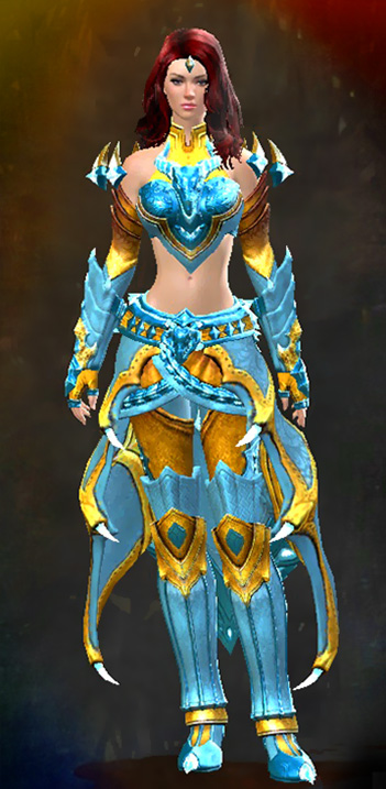 Female Crafted - Perfected Envoy Guild Wars 2 Human Light Female Crafted Armor Set - Dyed Green & Blue - Perfected Envoy