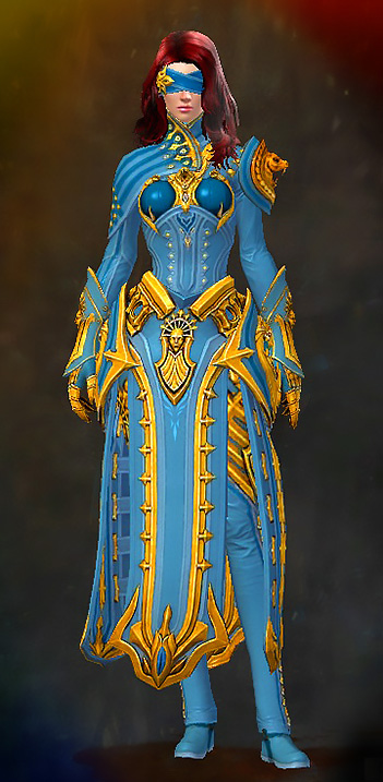 Female - Seer Guild Wars 2 Human Light Female Armor Set - Dyed Blue & Gold - Seer