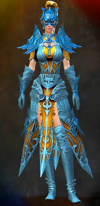 Female WvW - Triumphant Hero's Guild Wars 2 Human Light Female WvW Armor Set - Dyed Blue & Gold - Triumphant Hero's