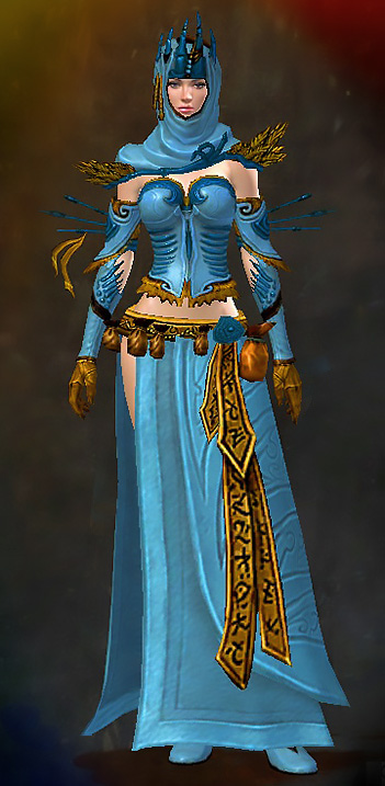 Female Order of Whispers - Whisper's Secret Guild Wars 2 Human Light Female Order Armor Set - Dyed Blue & Gold - Whisper's Secret