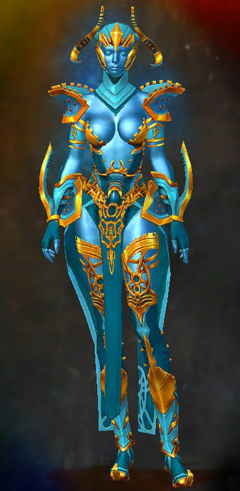 Guild Wars 2 Human Light Female Gem Armor Set - Dyed Blue & Gold - Zodiac