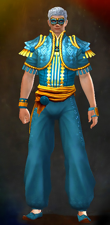 Guild Wars 2 Human Light Male Crafted Armor Set - Dyed Blue & Gold - Embroidered