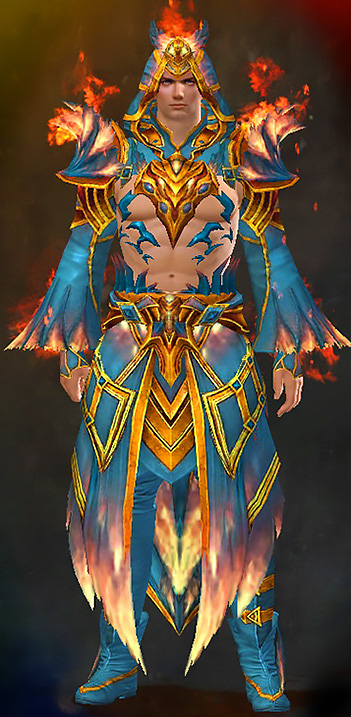 Guild Wars 2 Human Light Male Gem Armor Set - Dyed Blue & Gold - Flamekissed