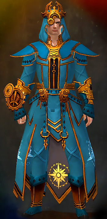 Male Dungeon Crucible of Eternity - Inquest Guild Wars 2 Human Light Male Dungeon Armor Set - Dyed Blue & Gold - Inquest