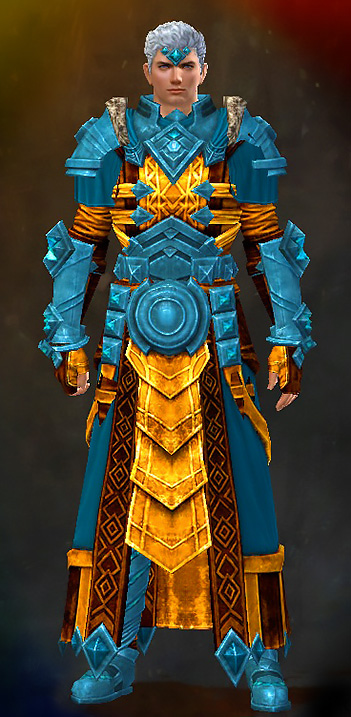 Male Dungeon Honor of the Waves - Armor of Koda Guild Wars 2 Human Light Male Dungeon Armor Set - Dyed Blue & Gold - Armor of Koda