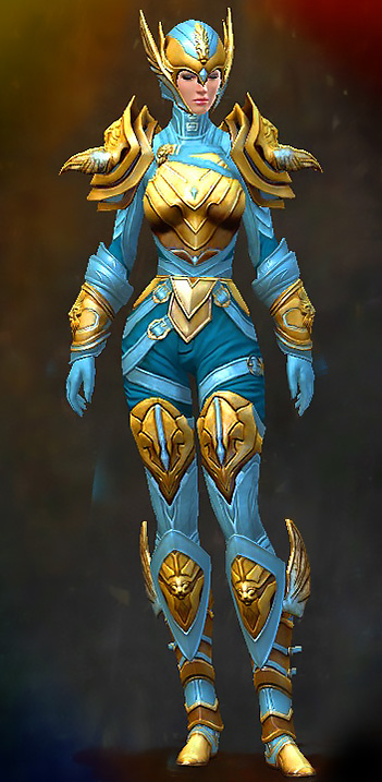Female PvP - Glorious Guild Wars 2 Human Medium Female PvP Armor Set - Dyed Blue & Gold - Glorious