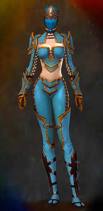 Female - Sneakthief Guild Wars 2 Human Medium Female Armor Set - Dyed Blue & Gold - Sneakthief