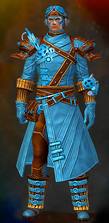 Guild Wars 2 Human Medium Male Gem Armor Set - Dyed Blue & Gold - Aetherblade
