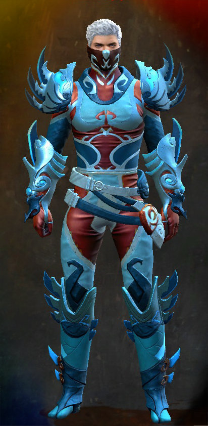 Guild Wars 2 Human Medium Male End of Dragons Armor Set - Dyed Blue & Gold - Ancient Canthan