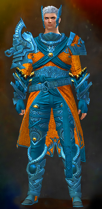 Guild Wars 2 Human Medium Male Living Story Armor Set - Dyed Blue & Gold - Carapace