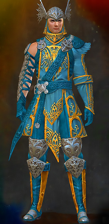 Guild Wars 2 Human Medium Male Crafted Armor Set - Dyed Blue & Gold - Illustrious