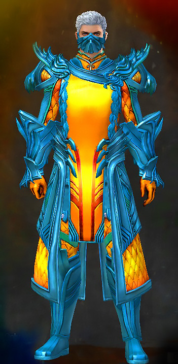 Guild Wars 2 Human Medium Male Crafted Armor Set - Dyed Blue & Gold - Ornate Guild