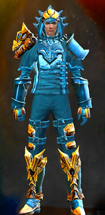 Male Crafted - Perfected Envoy Guild Wars 2 Human Medium Male Crafted Armor Set - Dyed Green & Blue - Perfected Envoy