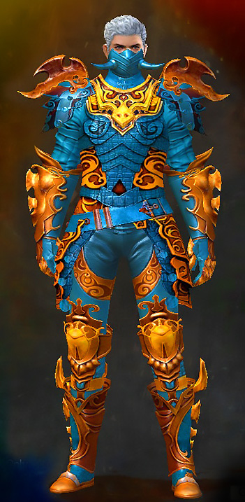 Guild Wars 2 Human Medium Male WvW Armor Set - Dyed Blue & Gold - Triumphant Hero's