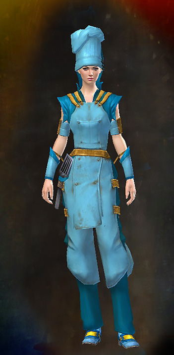 Female - Cook's Guild Wars 2 Human Female Outfit - Dyed Blue & Gold - Cook's