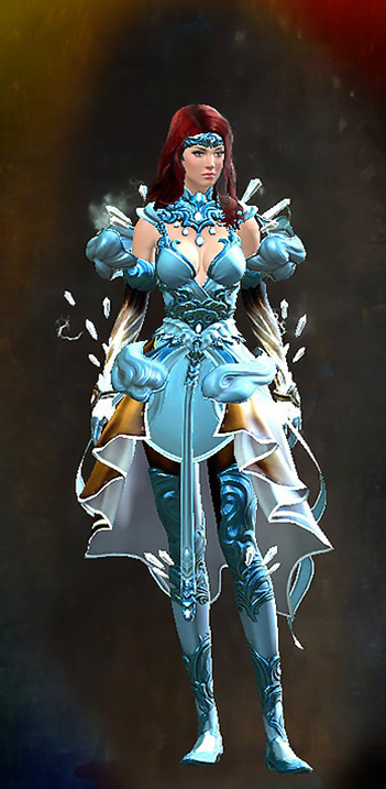 Female - Crystal Savant Guild Wars 2 Human Female Outfit - Dyed Blue & Gold - Crystal Savant