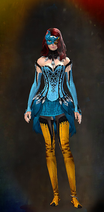 Female - Exemplar Guild Wars 2 Human Female Outfit - Dyed Blue & Gold - Exemplar