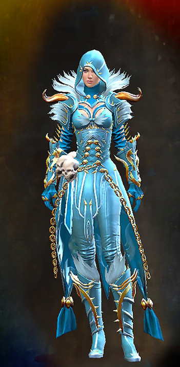 Female - Marjory's Shrouded Guild Wars 2 Human Female Outfit - Dyed Blue & Gold - Marjory's Shrouded