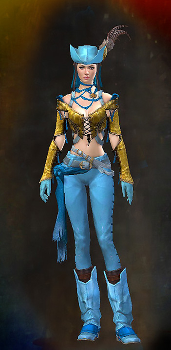 Female - Pirate Captain's Guild Wars 2 Human Female Outfit - Dyed Blue & Gold - Pirate Captain's