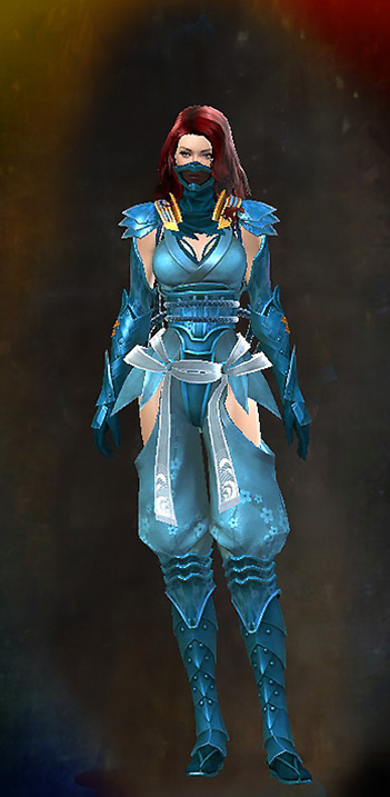 Female - Shadow Assassin Guild Wars 2 Human Female Outfit - Dyed Blue & Gold - Shadow Assassin