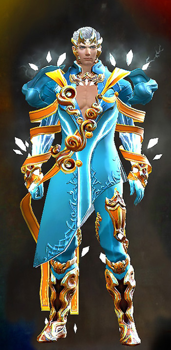 Male - Crystal Savant Guild Wars 2 Human Male Outfit - Dyed Blue & Gold - Crystal Savant